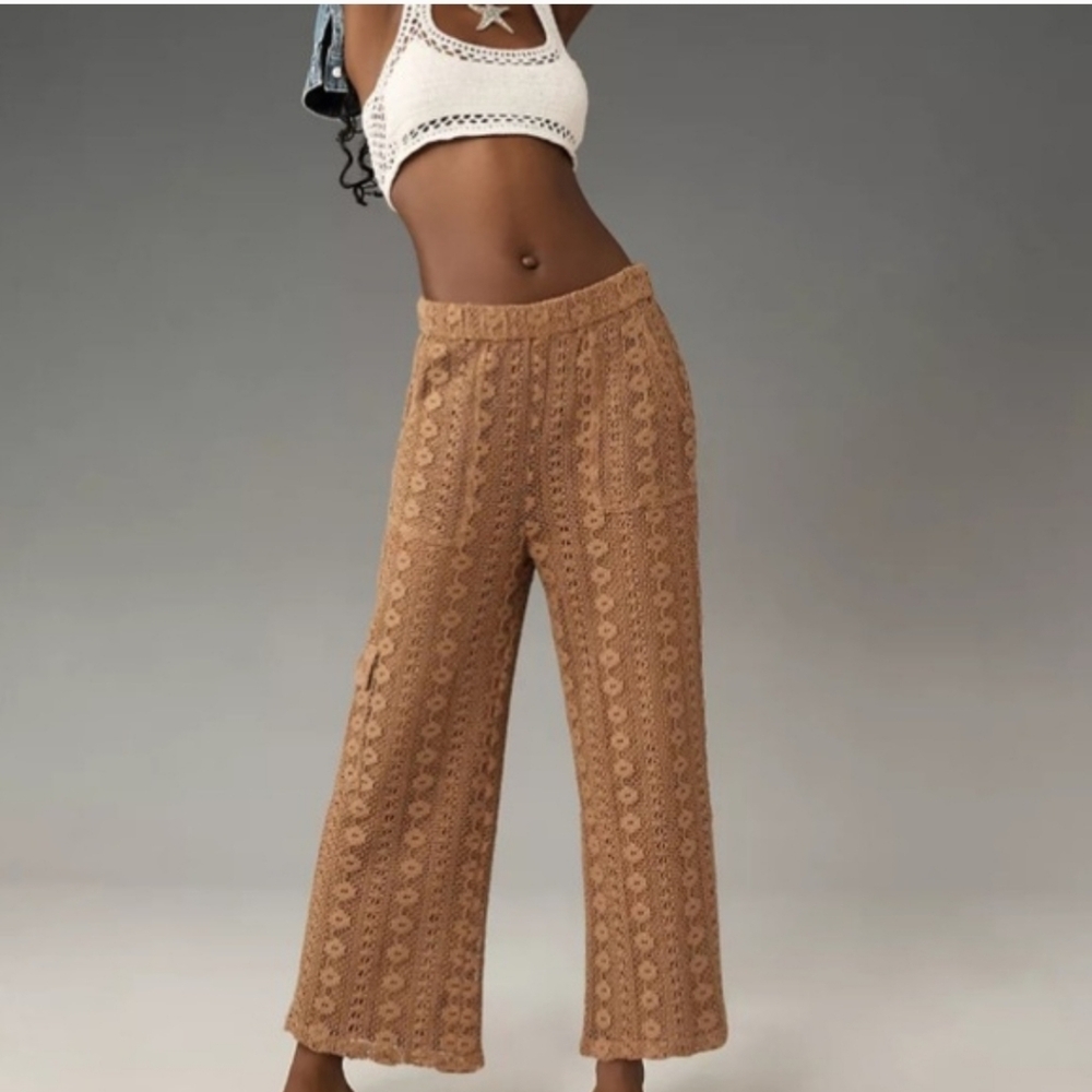 Anthropologie Lace Cargo Pants Brown Medium NWOT HTF